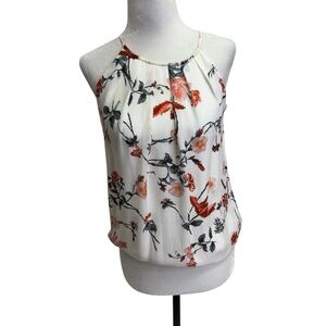 Joie White Floral Halter Neck Racer Back Women's Tank Size XXS